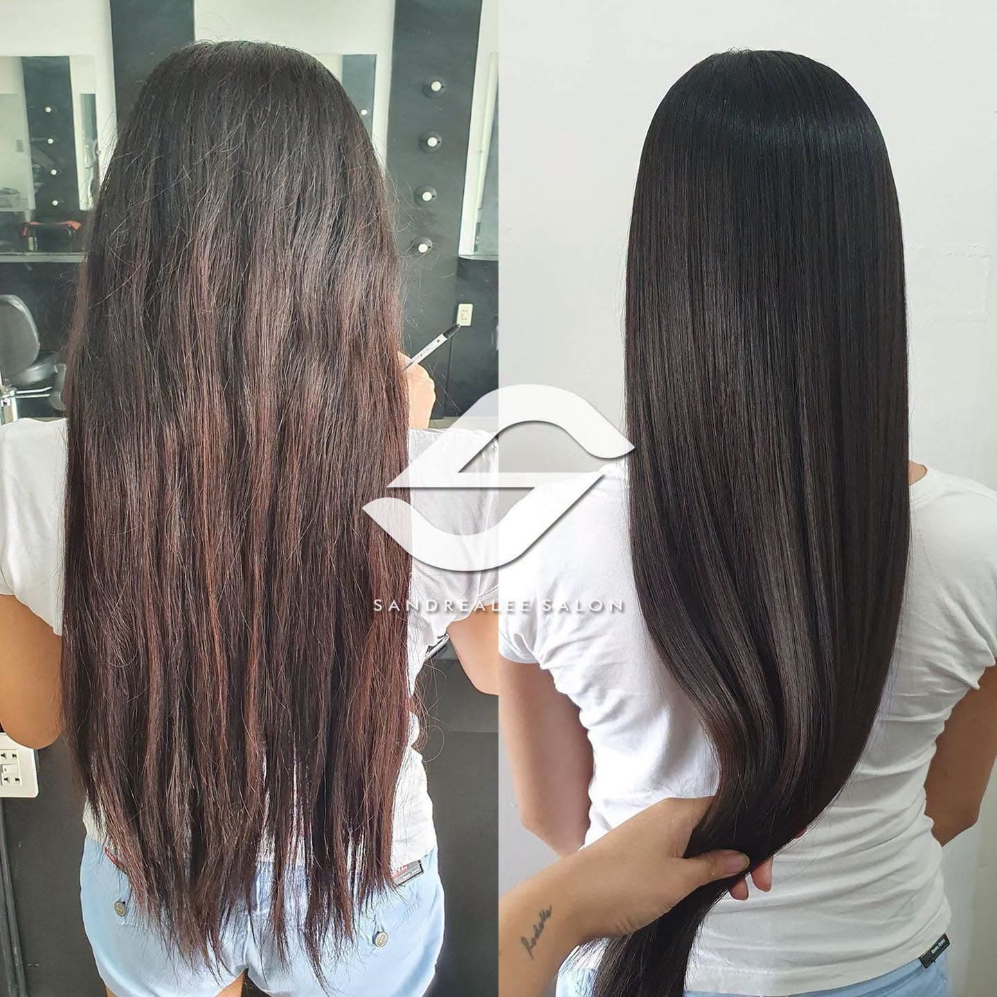 Before and after: wavy lengths made sleek and straight