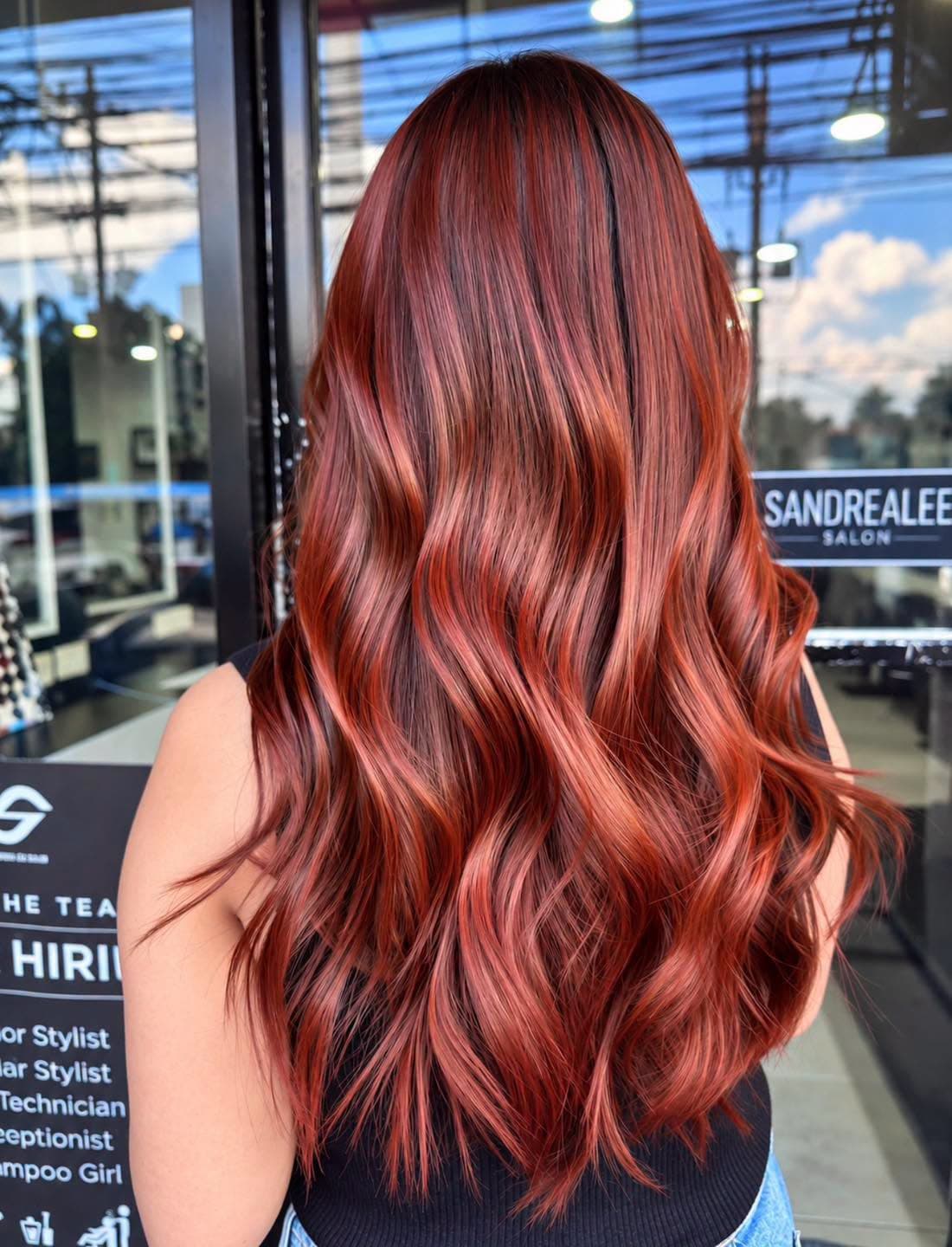 Copper-red waves at SandreaLee Salon